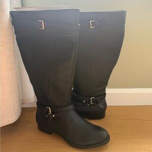 Comfortview‎ Janis Black Leather Knee High Boots Size 8M Side Zip